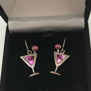 Sterling Silver Martini Glass Purple Earrings NIB